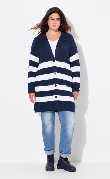 Immagine prodotto Ulla Popken Cardigan con righe, taglio squadrato, orlini arrotolati e scollo a V (54)