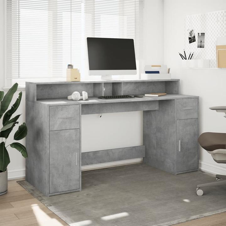 Immagine prodotto VidaXL Scrivania LED Scrivania per computer Scrivania per PC Scrivania per ufficio grigio cemento (160 x 55 x 91 cm)