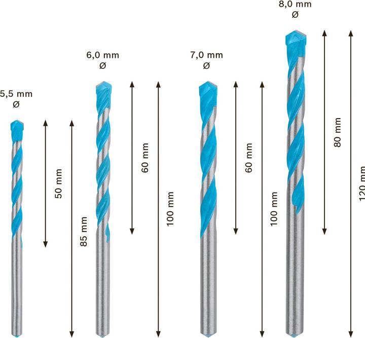 Produktbild Bosch Professional Zubehör EXPERT MultiConstruction CYL-9 Bohrer-Set, 5,5/6/7/8 mm, 4-tlg. (5.5, 6.0, 7.0, Ø 8.0 mm)
