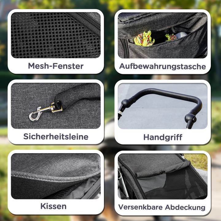 Actual product image PawHut Hundewagen Polyester, Aluminium Grau (Cat, Dog, Breathable, Foldable, Washable)