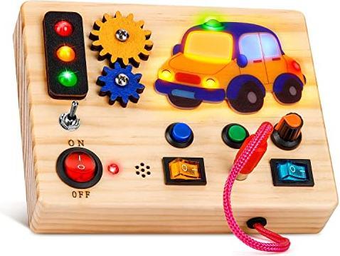 Activity Board Busy Board Auto-Lichtschalter Spielzeug, Baby Holzspielzeug Sensorisches