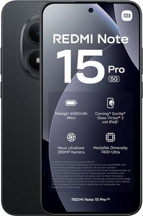 Produktbild Xiaomi Redmi Note 15 Pro (256 GB, Black, Schwarz, 6.83", Dual SIM, 5G)