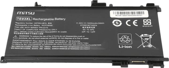 Actual product image Mitsu Battery for HP Omen 15 Pavilion 15 - 11.55 3400 mAh (39 Wh) 11.55 Volt (3 cubicles, 3400 mAh)
