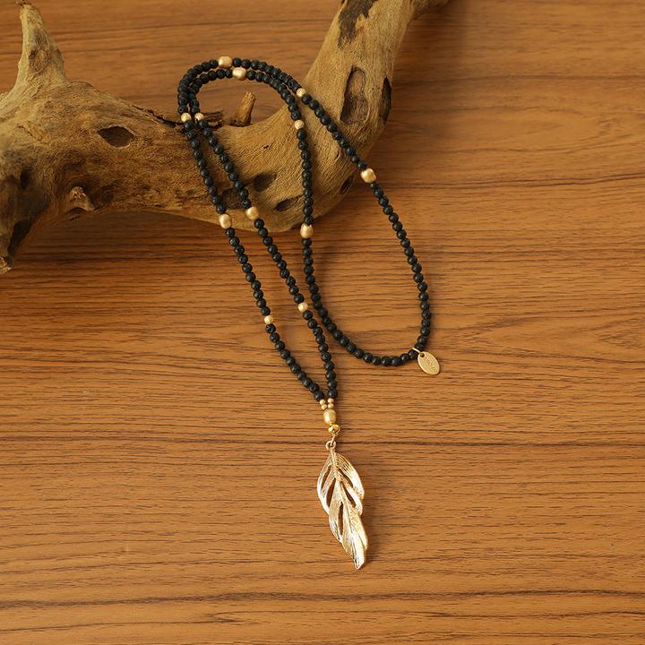 Image du produit Andreani Collier avec pendentif plume en véritables pierres de lave (Pierres)