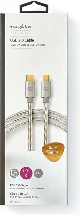 Actual product image Nedis CCTB60800AL10. Cable length: 1 m, Port 1: USB C, Port 2: USB C, USB version: USB 2.0, Maxim (1 m, USB 2.0, 100 W)