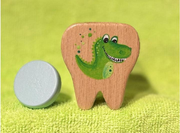 Actual product image Spielba Dino milk tooth tin Hand-painted in Switzerland