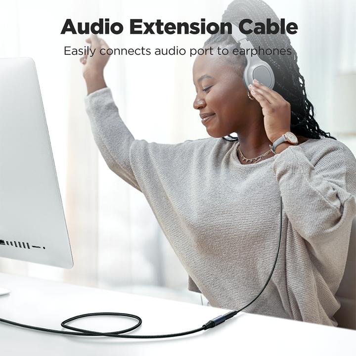 Actual product image Joyroom stereo audio cable AUX 3.5 mm mini jack (male) - mini jack (female) 1.2 m black (SY-A09) (1.20 m, AUX cable)