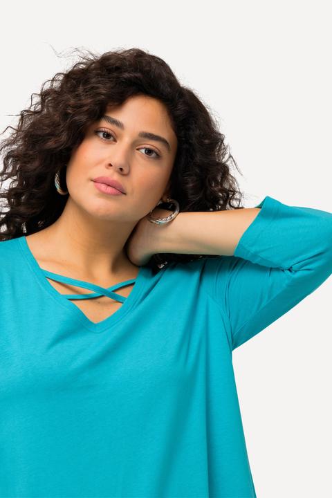 Produktbild Ulla Popken Longshirt, Zierbänder, A-Linie, V-Ausschnitt, 3/4-Arm (46, 48)