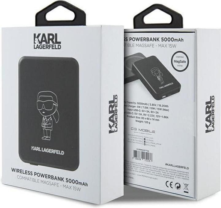 Actual product image Karl Lagerfeld Powerbank indukcyjny KLPBM5KIOTTGK 5000mAh czarny/black NFT Outline Ikonik MagSafe (5000 mAh, 15 W)