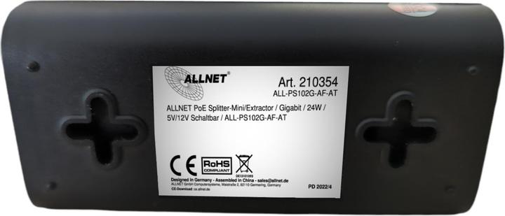 Produktbild Allnet PoE Splitter-Mini/Extractor / Gigabit / 24W / 5V/12V Schaltbar / ALL-PS102G-AF-AT