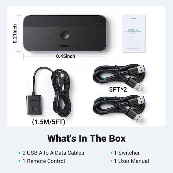 Actual product image Ugreen Przełącznik switch USB 3.0 CM662, 2X4 out (czarny)