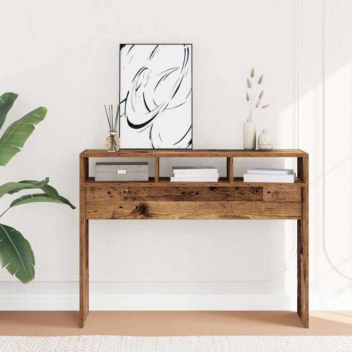 Actual product image VidaXL Konsolentisch Altholz-Optik 105x30x80 cm Holzwerkstoff Sofatisch (105 x 30 x 80 cm)