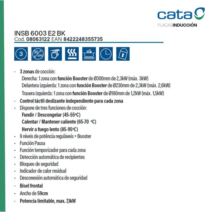 Produktbild Cata INSB 6003E2 BK (59 cm, Induktionskochfeld)