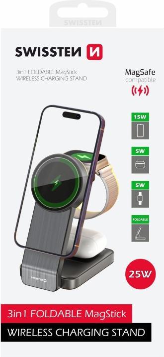 Produktbild Swissten Foldable Wireless Charger Magfold 3In1 25W Black (Magsafe Compatible) (25 W)