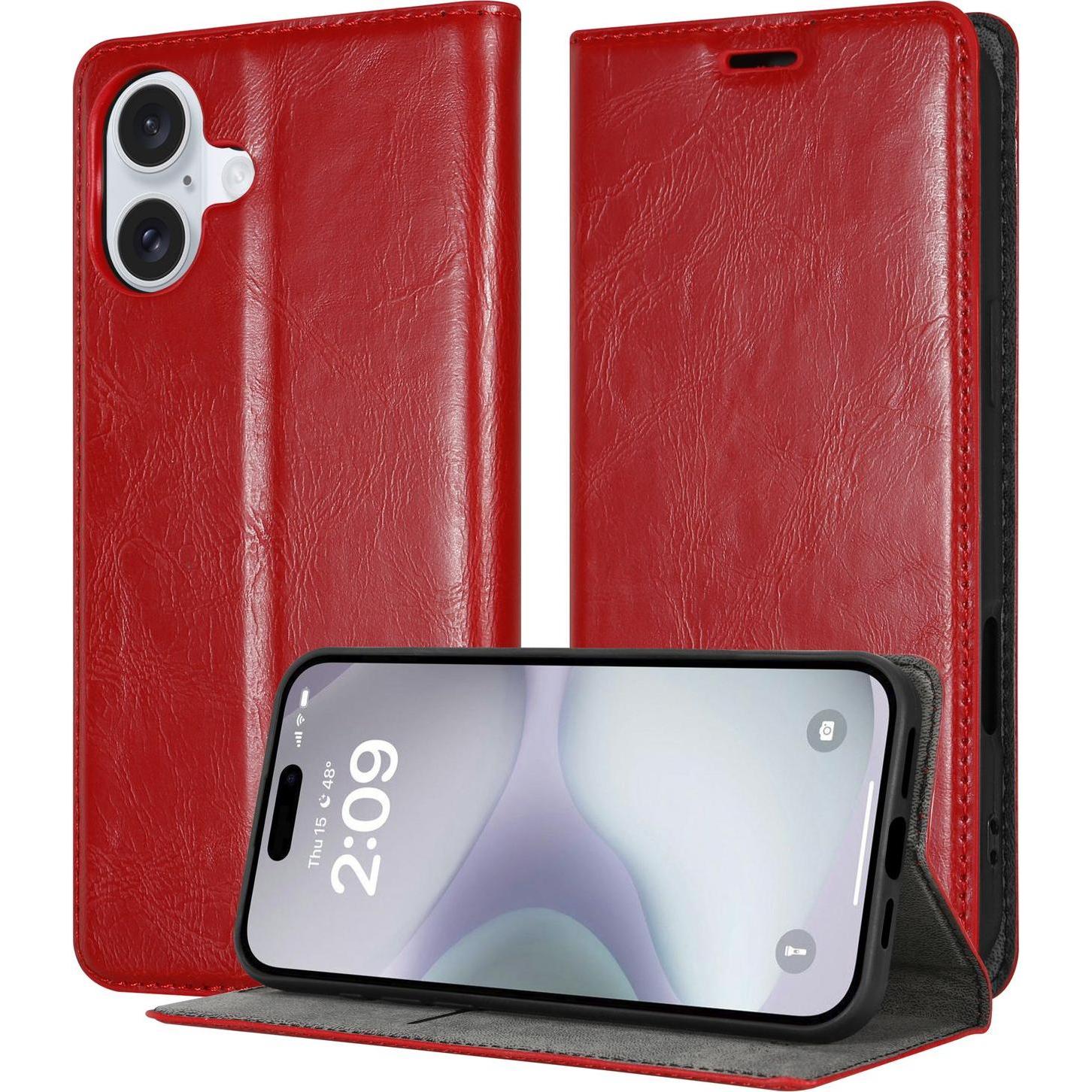 Cadorabo Hülle für iPhone 16 PLUS Schutzhülle mit Magnetverschluss (Apple iPhone 16 Plus), Smartphone Hülle, Rot