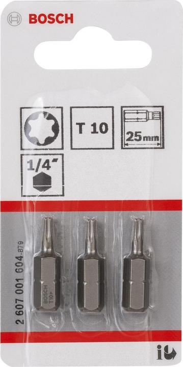 Produktbild Bosch Professional Zubehör Schrauberbit Extra-Hart T10, 25 mm, 3er-Pack (Innensechsrund TX)