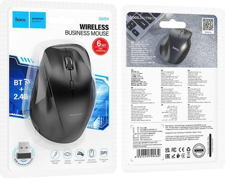 Actual product image Hoco - Wireless Mouse Mystic (GM24) - Six Button Dual Mode Business 2.4G, 1600 DPI - Black (Wireless)