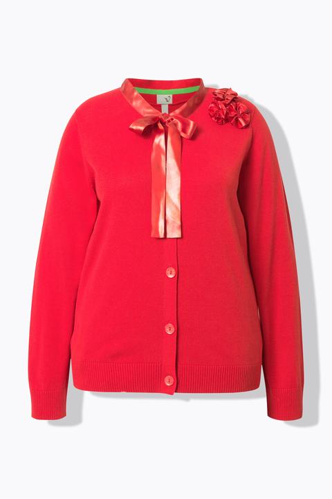 Produktbild Ulla Popken Strickjacke, Satinblüten, Rundhals, Langarm (60)