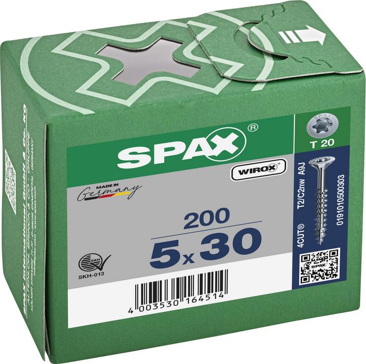 Immagine prodotto Spax Vite universale, T-STAR plus, testa svasata, Wirox, filettatura parziale, 5,0 x 30 mm (200 Viti per pezzo)