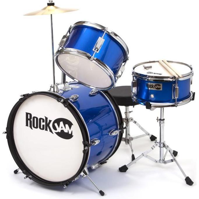 PDT RockJam 3-Piece Junior Drum Set Blue, Schlagzeug, Blau