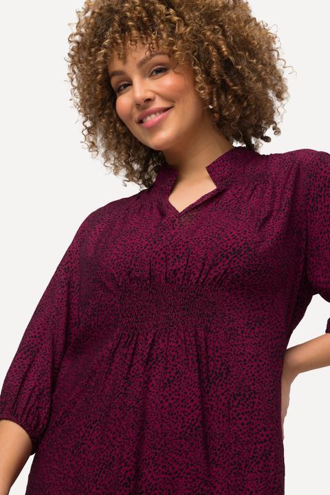 Immagine prodotto Ulla Popken Blusa a puntini con inserto a punto smock, scollo a V e maniche a 3/4 (46, 48)