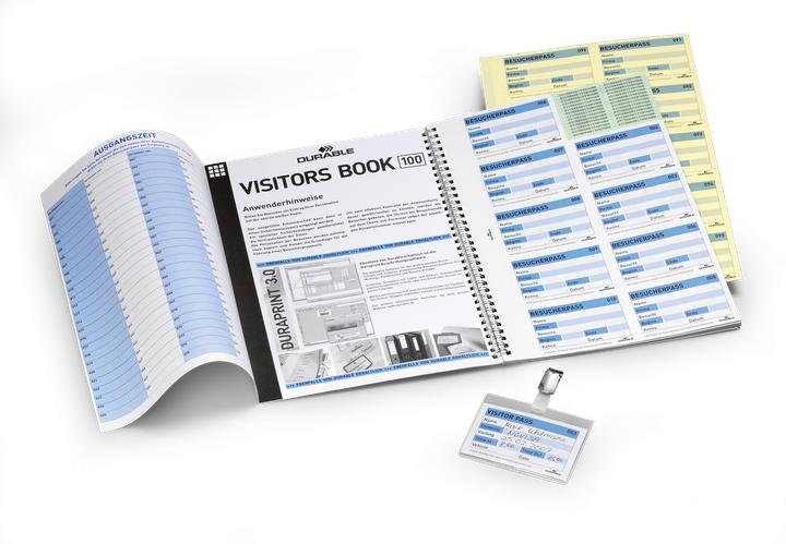 Produktbild Durable Einsteckschild Visitors Book 100 90 x 60 mm (B x H) 80g/m² Karton weiss/blau 10 Bl./Pack.