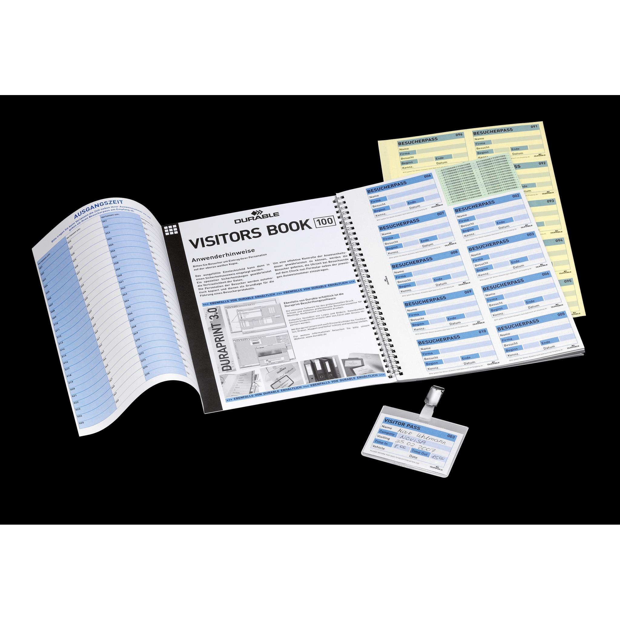Durable, Informationsschild, Einsteckschild Visitors Book 100 90 x 60 mm (B x H) 80g/m² Karton weiss/blau 10 Bl./Pack.