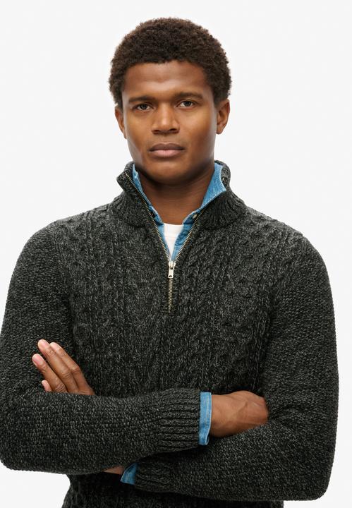 Produktbild Superdry Jacob Zopfmusterpullover mit halblangem Reissverschluss (XL)