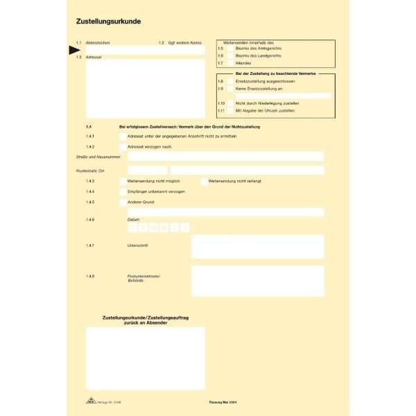 Produktbild Rnk Verlag Vordruck "Zustellungsurkunde", DIN A4 (100x)