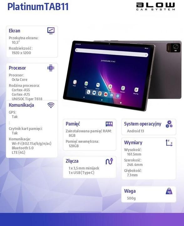 Energy Label Blow Tablet Platinum TAB11 4G 8/128GB (4G, 10.50", 128 GB, Silver)