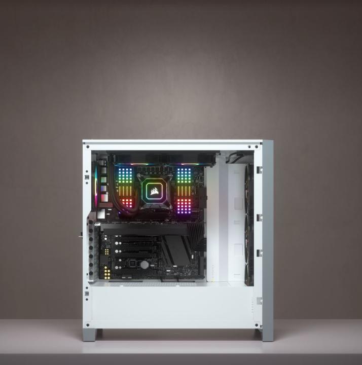 Actual product image Corsair iCUE 4000X RGB Mid-Tower White tempered glass case (ATX, mATX, Mini-ITX, E-ATX)