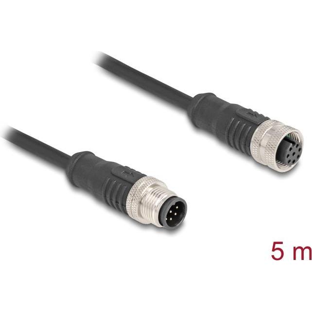 Thumbnail - Delock M12 Kabel A-kodiert 8 Pin Stecker zu Buchse PVC 5 m (S/FTP, CAT5e, 5 m), Netzwerkkabel