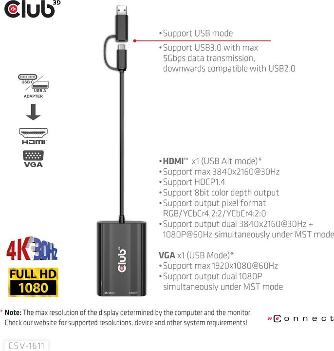Produktbild Club 3D Club3D Adapter MiniDisplayport > DVI DualLink HDCP Off St/Bu (HDMI, USB Typ-C, VGA, 9.10 cm)
