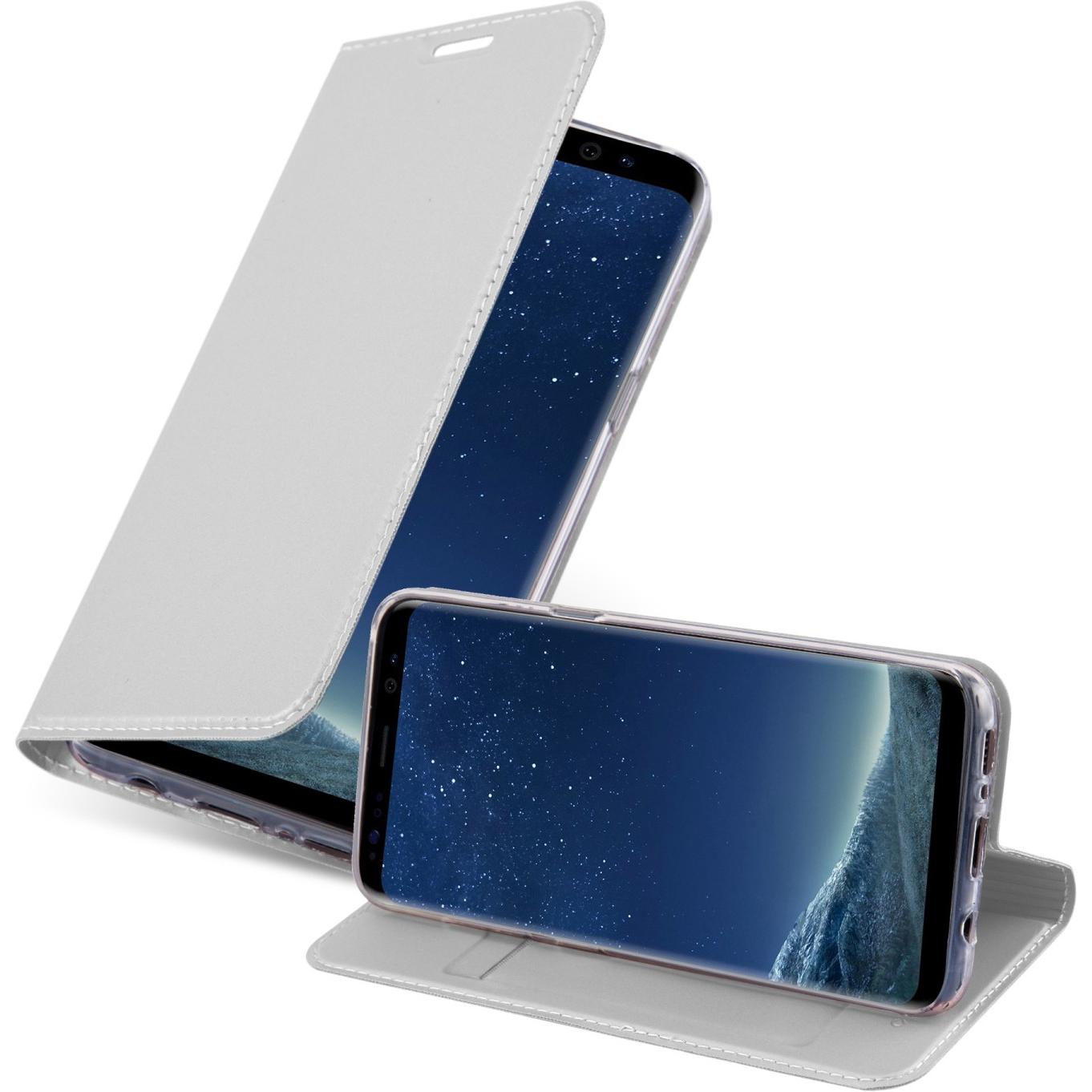 Cadorabo Book Classy Style Hülle (Samsung Galaxy S8+), Smartphone Hülle, Silber