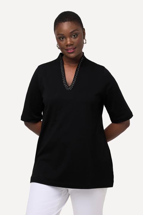Immagine prodotto Ulla Popken T-shirt dal taglio svasato in cotone Pima con scollo montante e mezze maniche (58)