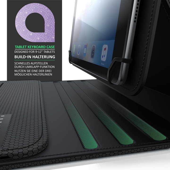 Immagine prodotto Aplic Tastiera Bluetooth per tablet, tastiera con custodia in plastica per tablet da 9-12", attacco (DE, 9" - 12" compresse)
