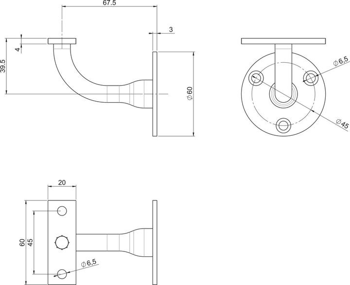 Image du produit Halcö Support de main courante rond fixation trois points, distance du mur 78 mm, noir passivé