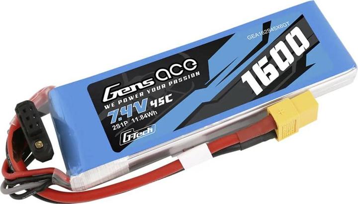 Actual product image Gens Ace G-Tech 45C 2S1P Lipo Battery with XT60 Plug (7.40 V, 1600 mAh)
