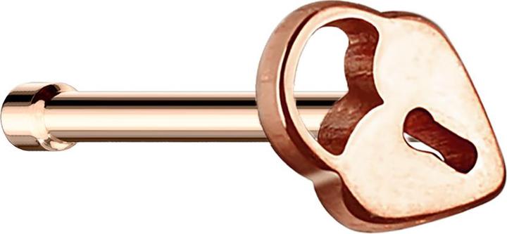 Produktbild Star Piercing Nasenstecker gerade rosegold mit Herzschloss (ohne Messing, Chirurgenstahl 316L)