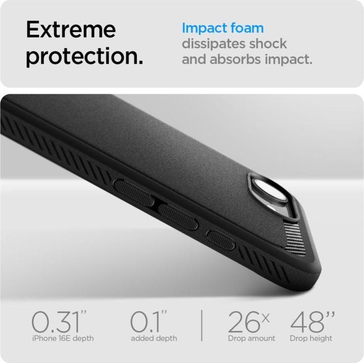 Actual product image Spigen Rugged Armor MagFit TPU Back Cover Schwarz Apple iPhone 16e (Apple iPhone 16e)