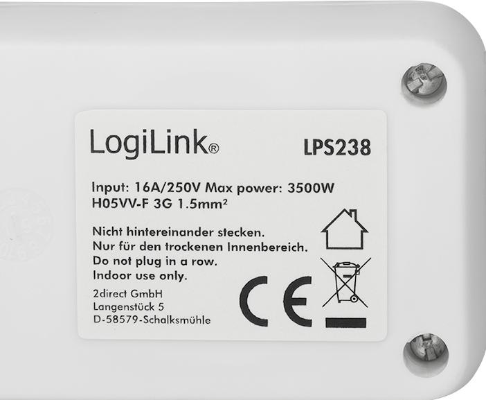 Actual product image LogiLink Socket strip (6 x, CEE 7/3, 1.50 m)