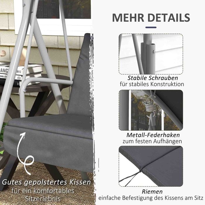 Actual product image Swisshandel24 Hollywoodschaukel 2-Sitzer mit Tablett, bis 180 kg Belastbar, Balkon, Schwarz