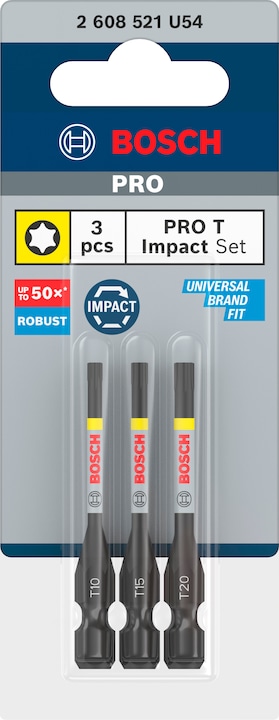 Actual product image Bosch Professional Zubehör PRO Torx Impact Bit, T10, T15, T20, 55 mm, 3 pcs. (T10, T15, T20)