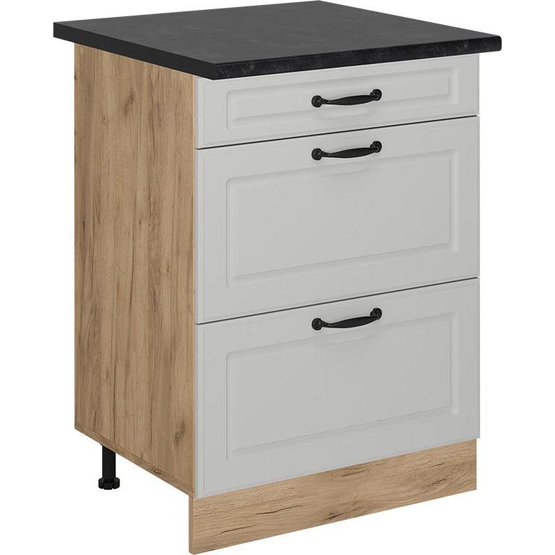 Vicco, Regal, Küchenunterschrank R-Line, Weiss Landhaus/Goldkraft Eiche, 60 cm mit Schubladen, AP Anthrazit