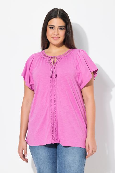 Immagine prodotto Ulla Popken T-shirt con passamano, scollo a tunica e mezze maniche ad aletta (42, 44)
