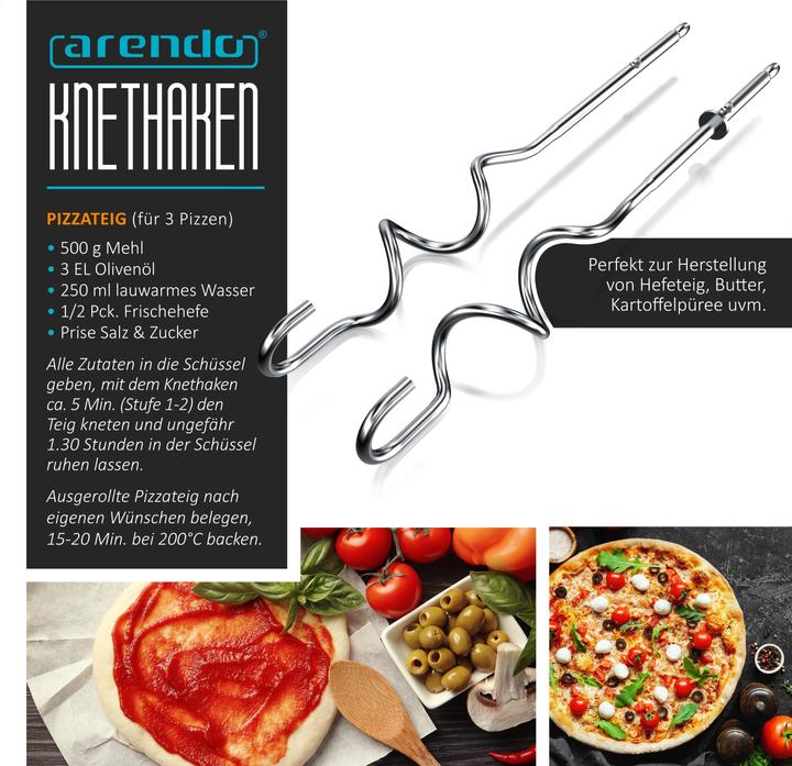 Produktbild Arendo Handmixer, Elektrischer Handrührer inkl. 2 Quirle & 2 Knethaken aus Edelstahl, Handrührgerät 500 W (500 W)