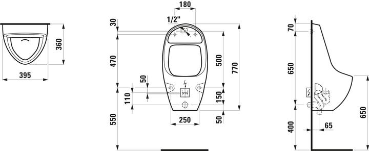 Produktbild Laufen Tamaro-S Absauge-Urinal, L/B/H: 395/360/770 mm, mit Annährungselektronik, für E-Netz, H8401
