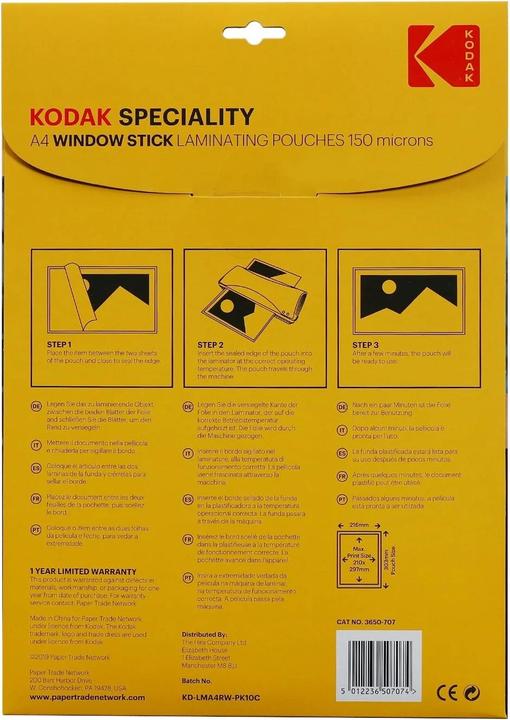 Immagine prodotto Kodak Pellicola di laminazione A4 10 pezzi, 150 mcn, autoadesiva (A4, 10 pz., 150 µm)
