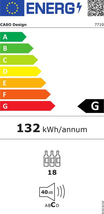 Energie-Label Caso Einbauweinkühlschrank Wine DeLuxe E 18, Rechts, Wechselbar