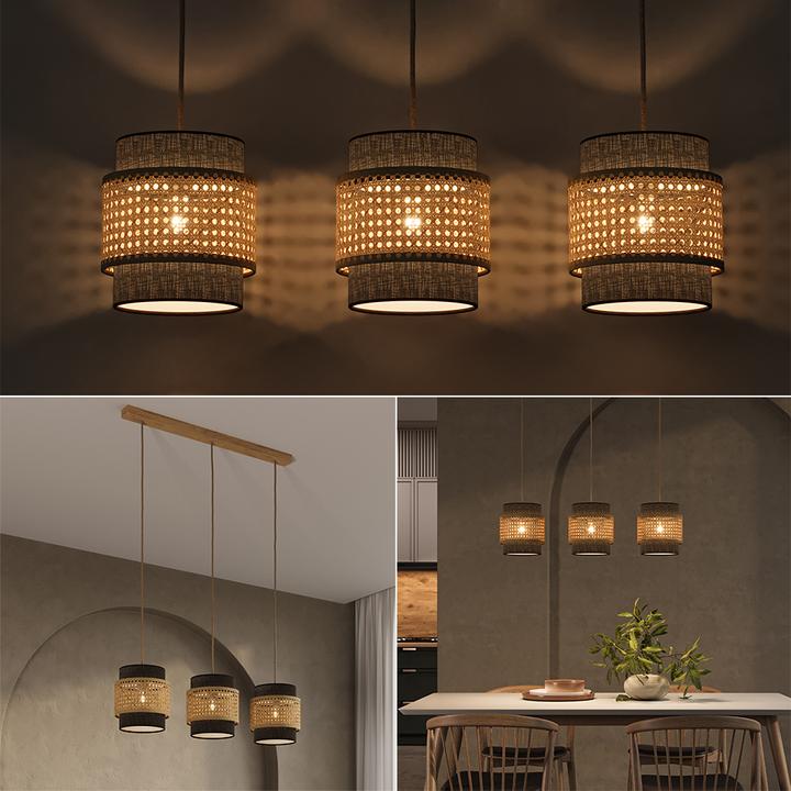 Actual product image Vicco 3-piece pendant light Morten, Rattan/black, 70 x 120 cm (E27)